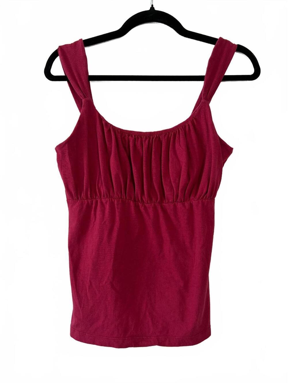 T.Co. Tank Top Womens M-L Burgundy Ruched Scoop Neck Wide Strap Stretch